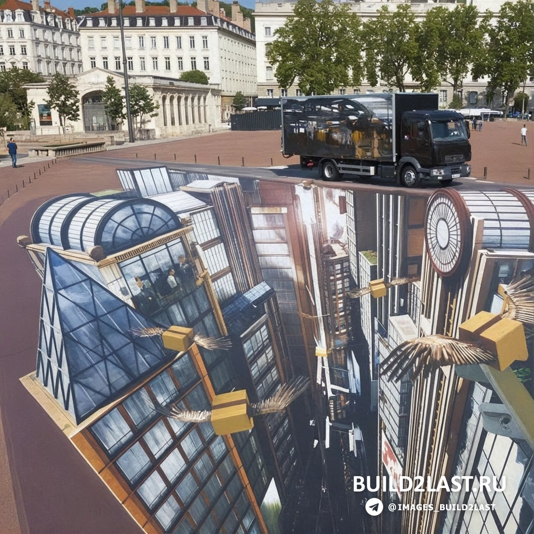 Деталь работы Франсуа Абелана, на которой изображена человеческая фигура в ярких цветах на фоне здания.