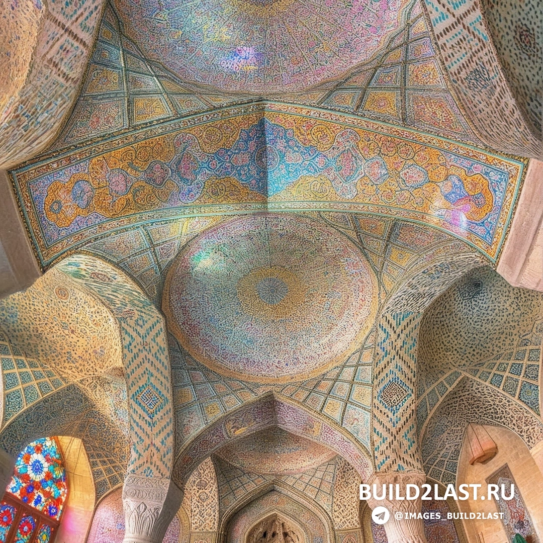 Ковры, лежащие на полу мечети, создающие контраст с блеском витражей