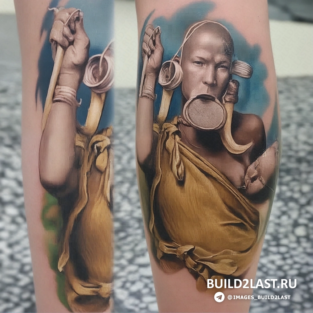 Татуировка с изображением фрагмента человеческой кожи, на которой изображены механические элементы